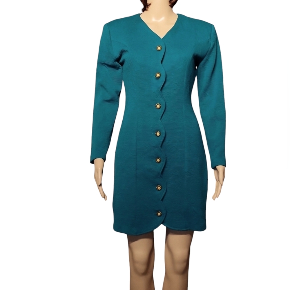 Vintage Savannah Fitted Knit Shirt  Dress Fall Office Party / Sz 5 / Teal
